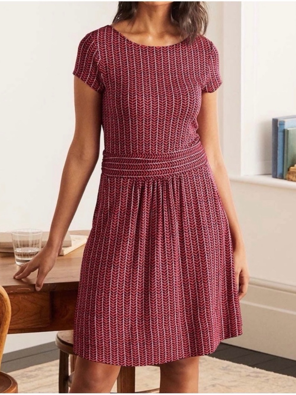 Boden Amelie Red White Blue Short-Sleeve Knit Mini Dress Size 4